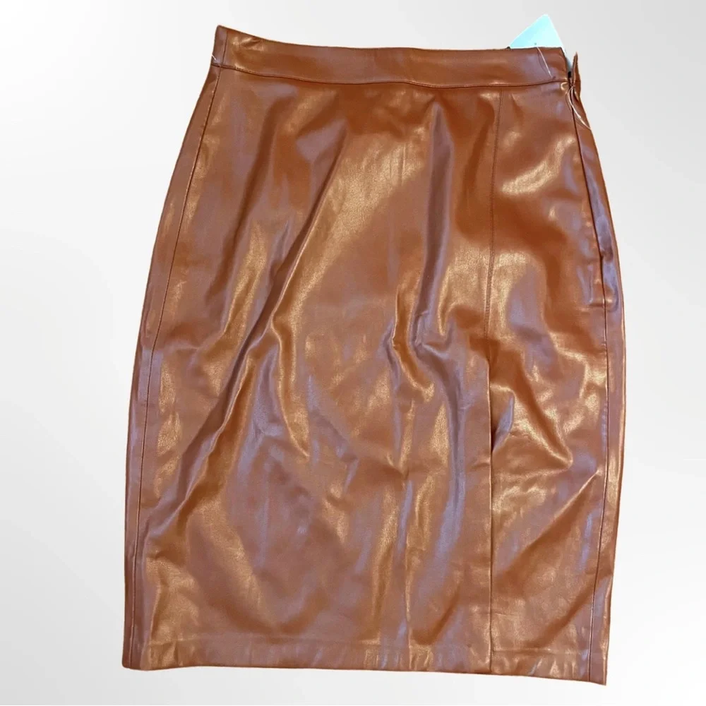 NEW Jason wu vegan leather brown midi skirt - Picture 3 of 4